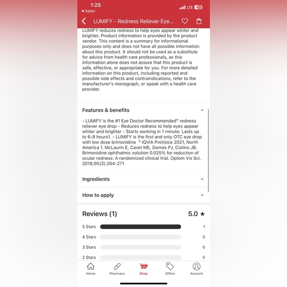 Lumify Redness Reliever Eye Drops -Trial Size 3.5ml - Picture 11 of 15